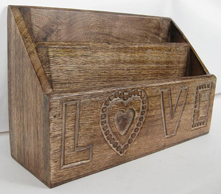 Mango Wood Love Design Letter Rack